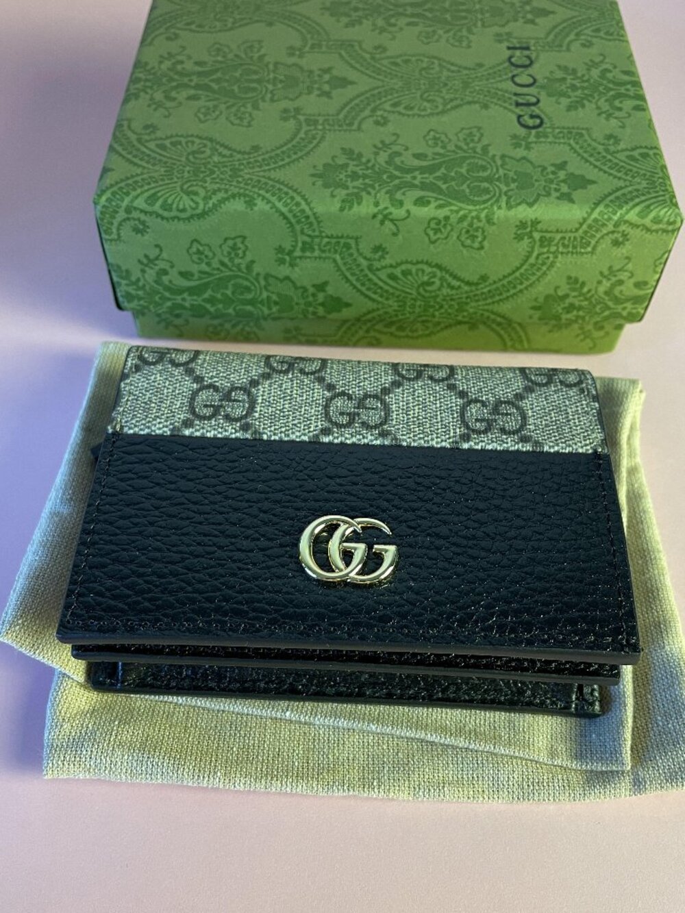 💐Gucci GG Marmont Card Case Double G Wallet Black Gray💐